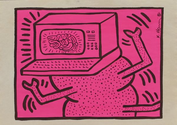 Keith HARING (1958-1990) Sans titre, 1982, technique mixte, A4, cachets The Keith Haring Estate - Nakamura Keith Haring Collection - MoMa - The Keith Haring Foundation inc.