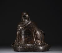 Chine - Bouddha en bronze, trace polychromie, d'époque XVIIe siècle.