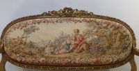 Important set of carved and gilded wood salon furniture, fine Aubusson tapestry including a sofa and a suite of four bergère armchairs, 19th century.