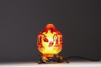 Charles SCHNEIDER (1881-1953) Le Verre Français Nightlight - Acid-etched multi-layered glass nightlight with bell decoration, signed.